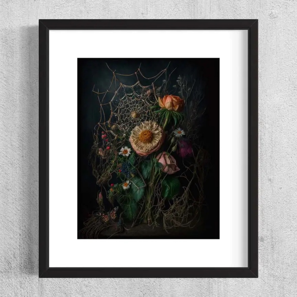 Flowers and Spiderweb Wall Art